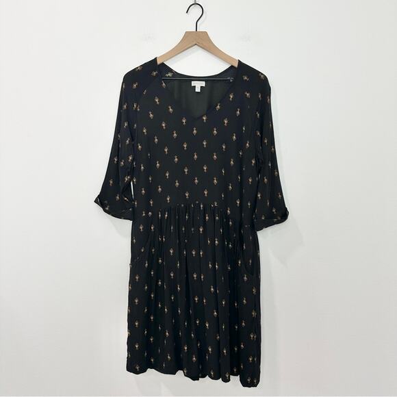 Garnet Hill Women's Gray Easy Bohemian Pocket Dress 3/4 Sleeve V-Neck size 14 - Picture 2 of 8